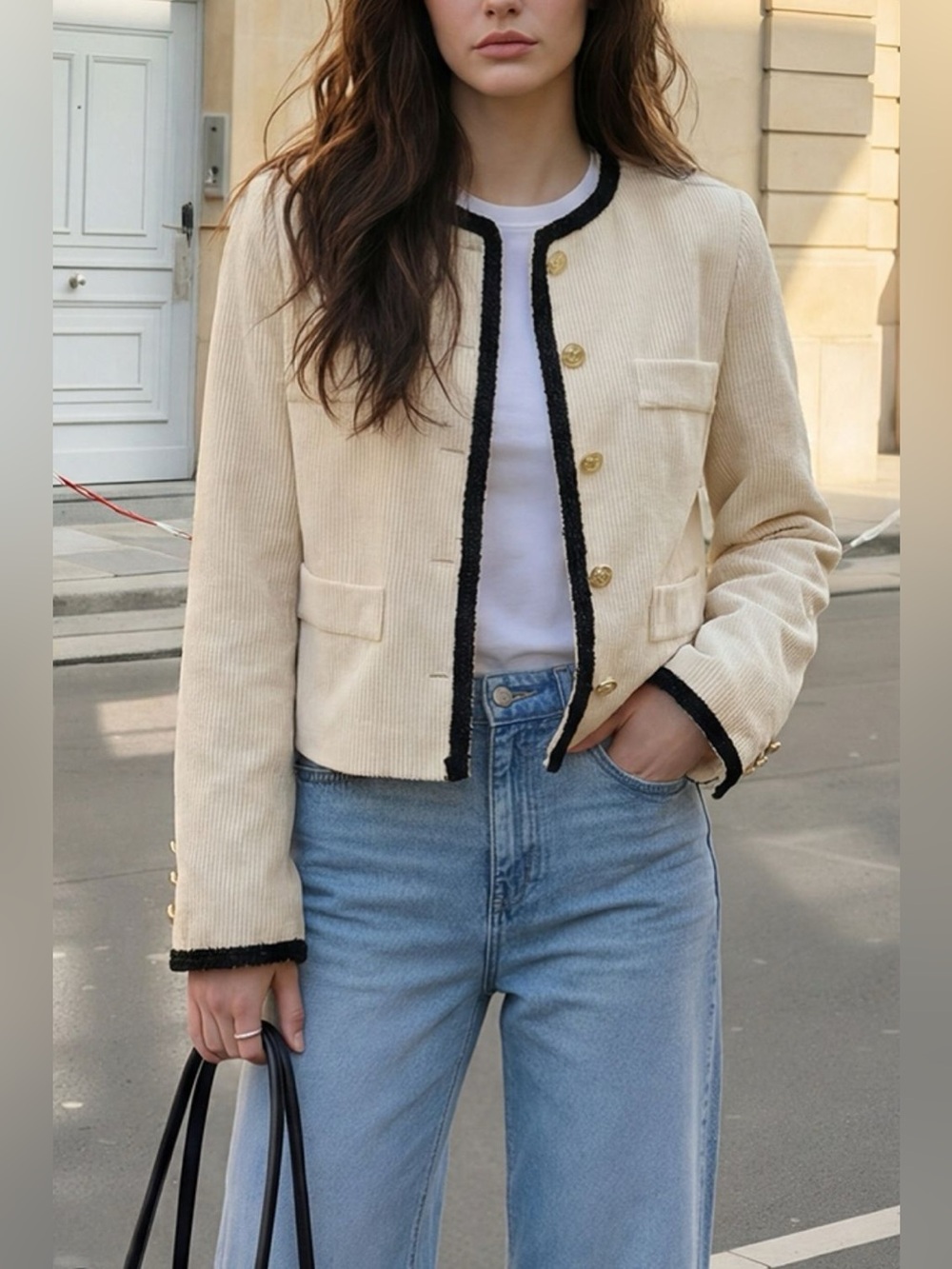 Contrast Trim Cropped Outerwear